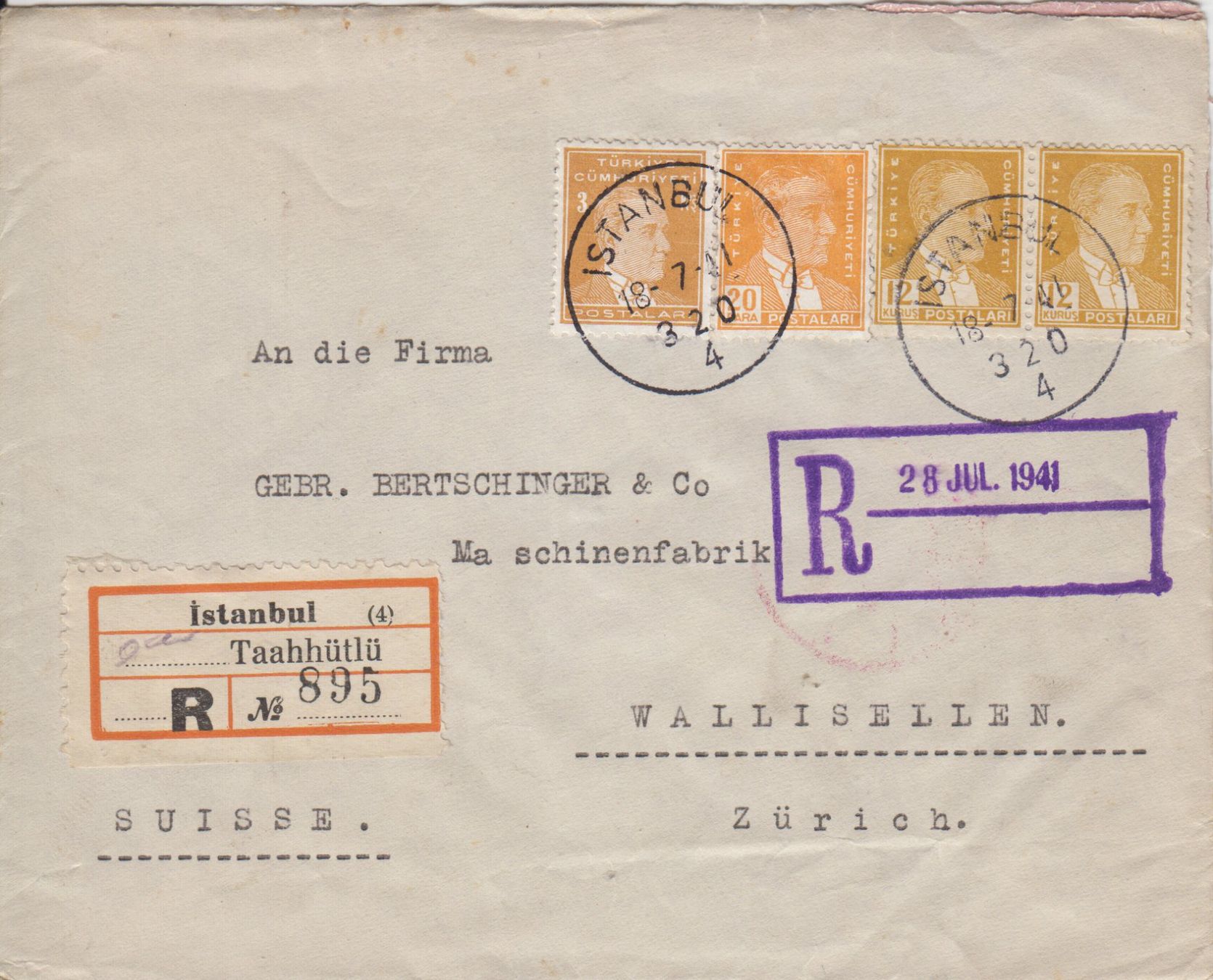 Tutti i francobolli: Brief 1941 ISTANBUL nach Wallisellen – Usato da Eschlikon TG venduto da PhilCon