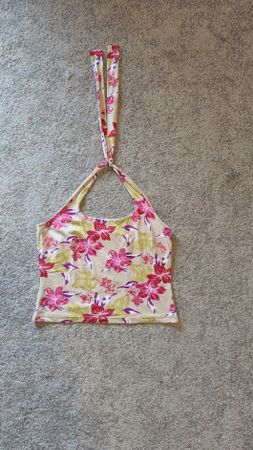 Sommerliches Neckholder Top mit Blumenmuster, Gr. L, Vintage