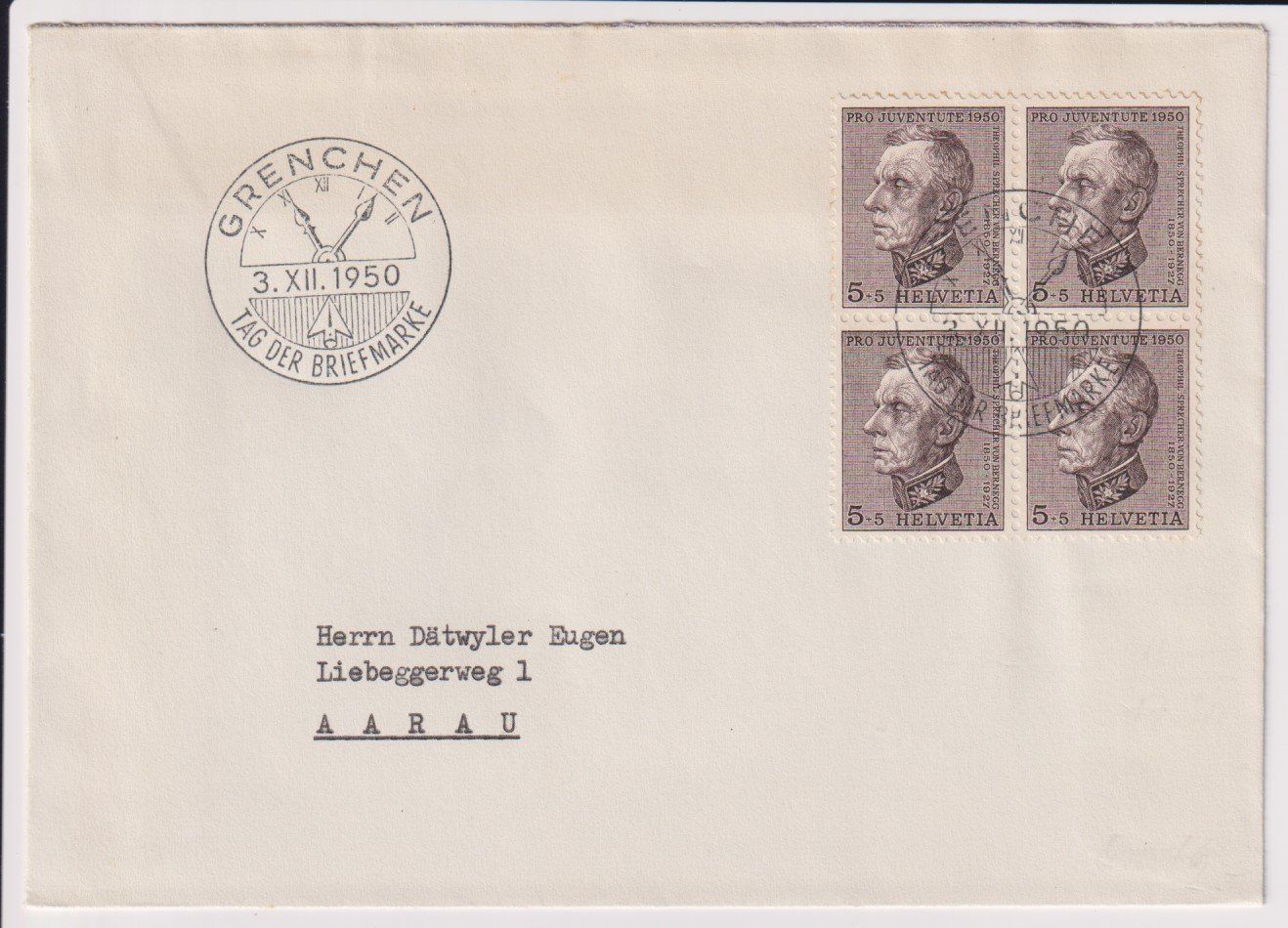 Alle Briefmarken: Tag der Briefmarke 1950 – Gebraucht aus Bellach von qsearch