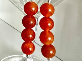 SILBER OHRHÄNGER 925 APRICOT CALCIT KUGELN -NEU & HANDARBEIT
