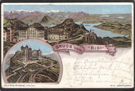 ^Lithografie Gruss vom Rigi , gel. 1905