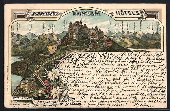 Carte Postale Ancienne - Hôtel Rihi-Kulm (Rigi-Kulm) Suisse - Utilisée Et Affranchie En 1892 - En Couleur