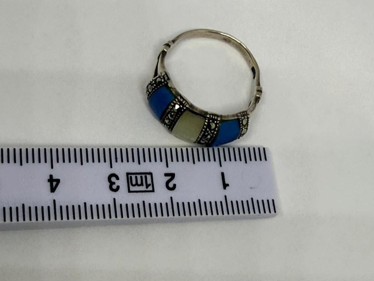 Anelli: Vintage Silberring mit Markasiten, Türkis/Perlmut. Gr. 56 – Usato da St. Gallen venduto da GIULESGG 3