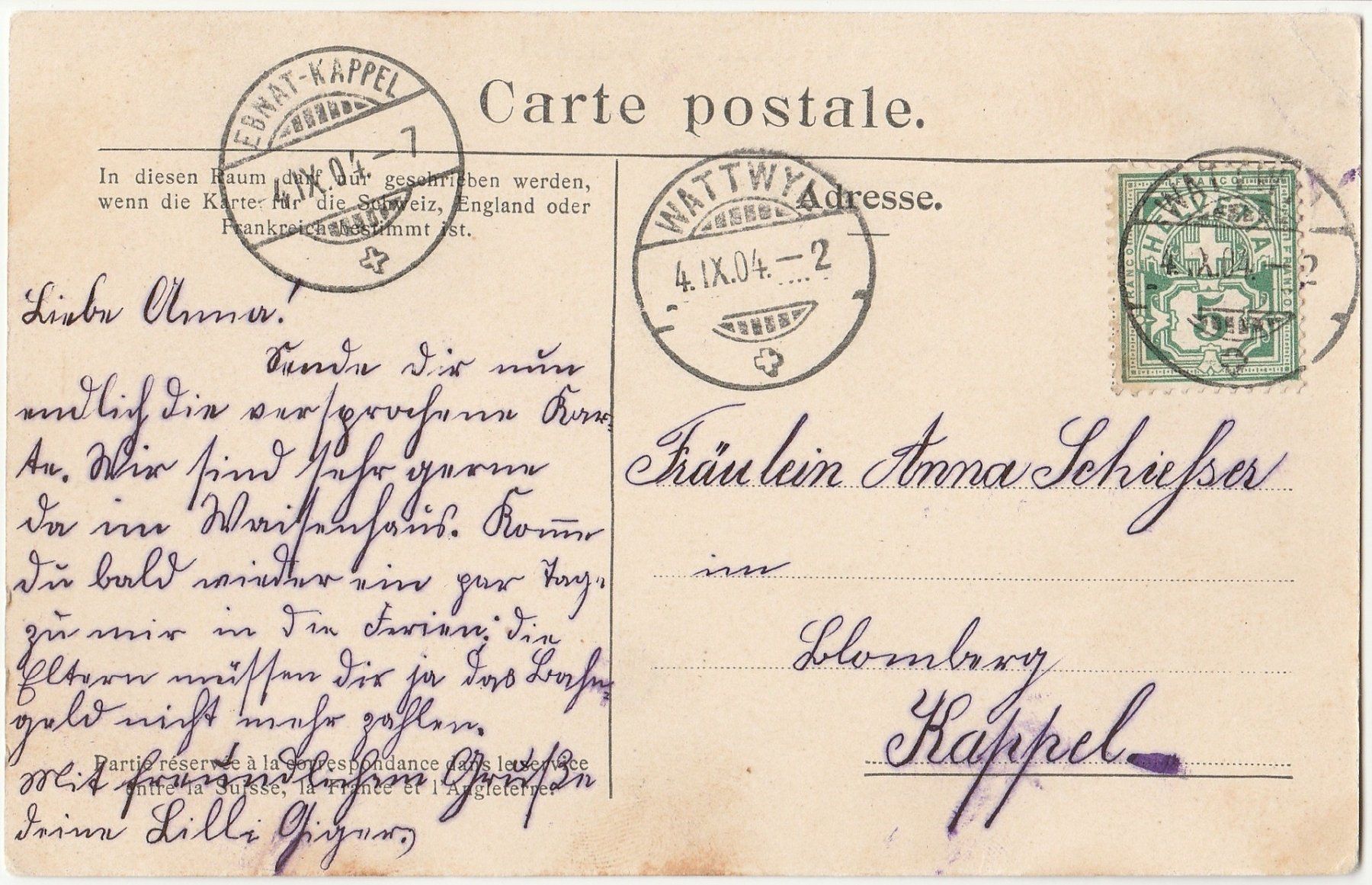 Cartoline postali: Gruss aus Wattwil - (1904) – Usato da Fällanden venduto da Blausegelfliege 1