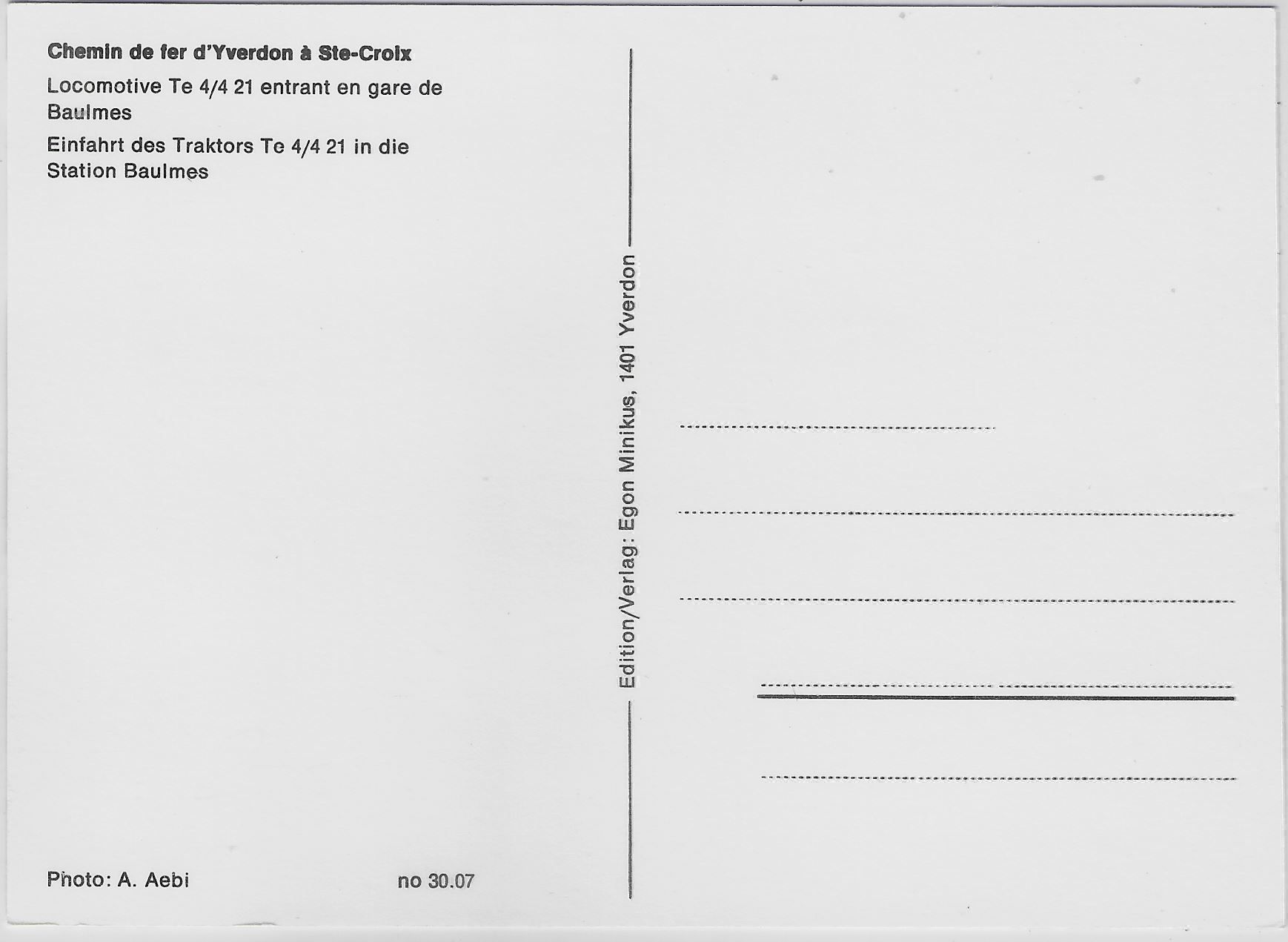 Cartoline postali: Chemin de fer d'Yverdon a Ste-Croix – Antico da Ettingen venduto da Kartenplanet 1