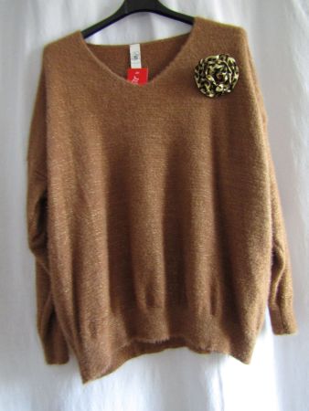 Gr. 46/54, kuschelweicher Angora-Mix Pullover in Cognac