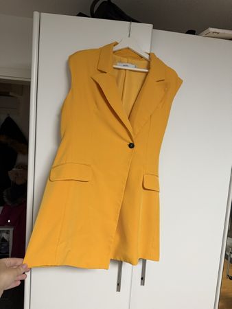 Stylish Mustard Sleeveless Blazer Dress - Size L