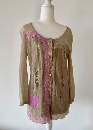Exklusive Designer Strickjacke Damen Olive Lila WOW-Effekt