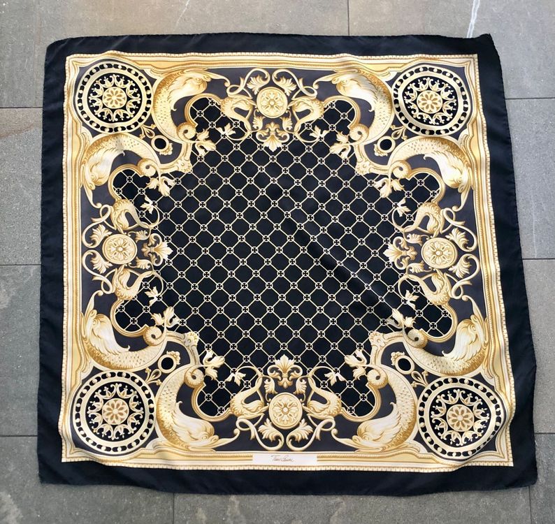 Foulard En Soie TINO LAURI Vintage 84x90 Cm Gris - Occasion Très Élégant