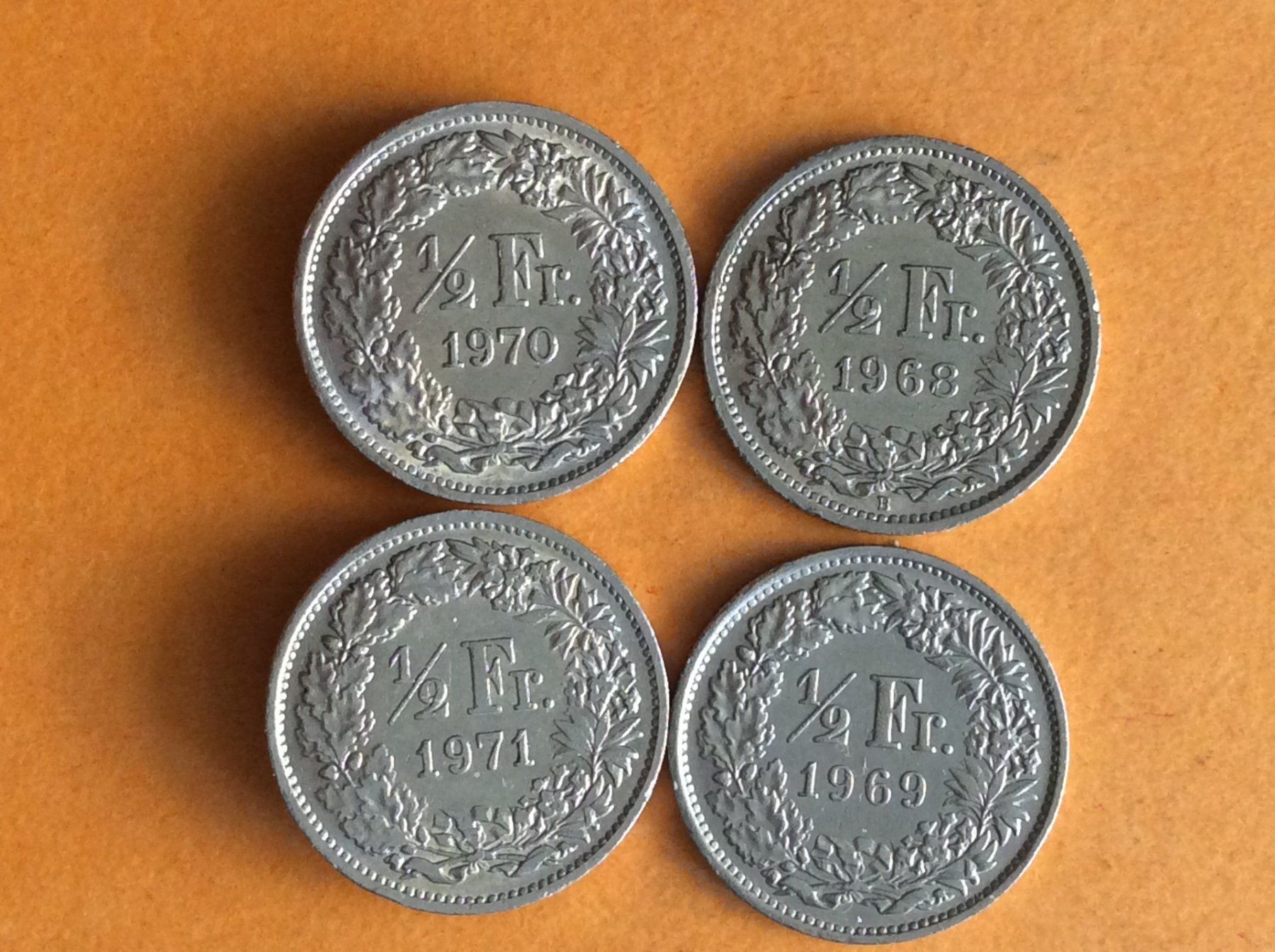 Tutti le monete: 1/2 franc  1968-1969-1970-1971 – Usato da Genève venduto da pie_fh2d