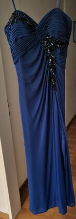 Elegantes Abendkleid Gr. 44 mit Perlen bestickt blau