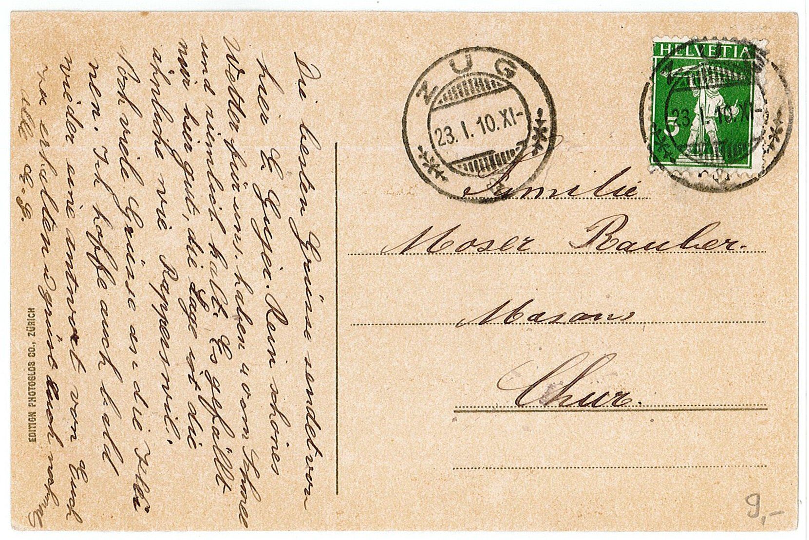 Cartoline postali: ZG 69 ZUG 1910 – Usato da Fribourg venduto da philafri 1