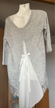Pull tunique gris brillant dentelles Melissa Becker M