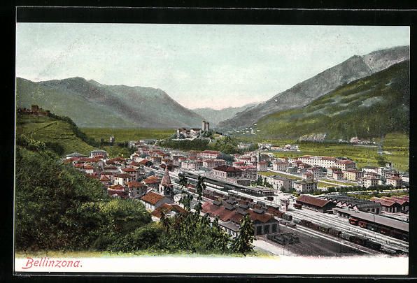 Cartoline postali: Bellinzona, Totalansicht mit Bahnhof aus – Usato da Berlin venduto da bartko-reher