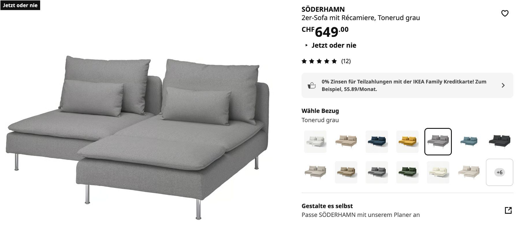 Ikea Divani: SÖDERHAMN, 2er-Sofa mit Récamiere, Tonerud grau – Usato da Zürich venduto da kil_fb7g 1