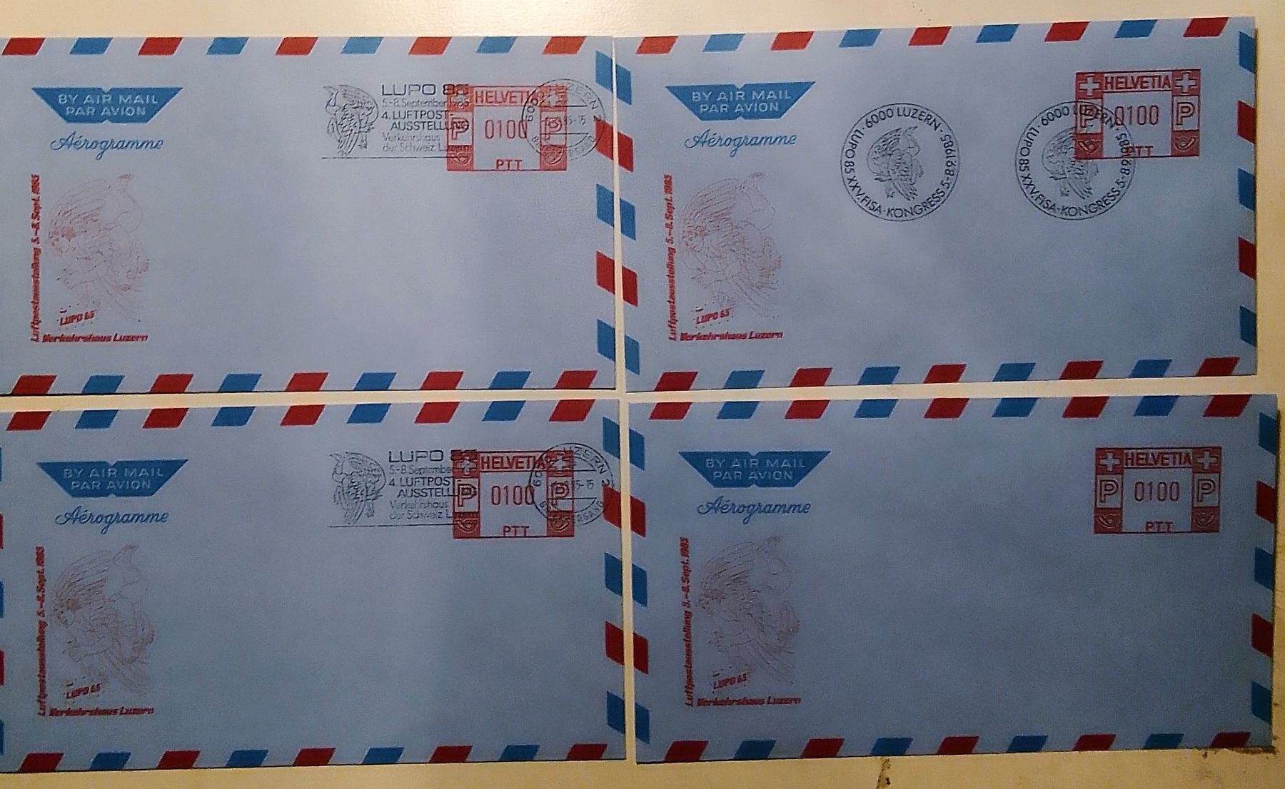 Couverts & Versandtaschen: 4 Aerogramme – Gebraucht aus Marbach LU von Steinbeck1