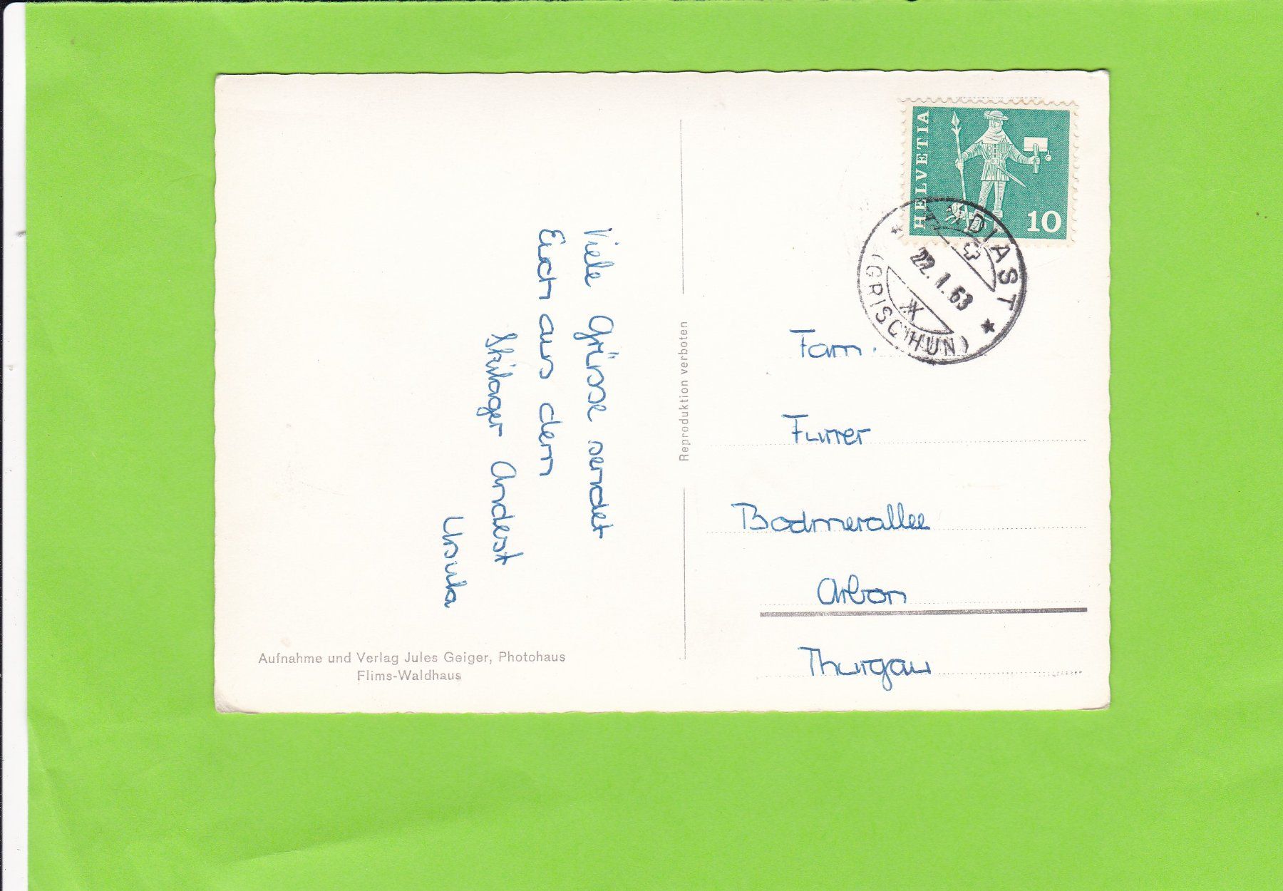 Cartoline postali: Waltenburg, Andest, Panixerpass – Usato da St. Peterzell venduto da neckertal 1