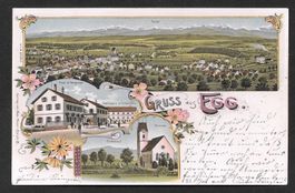 Egg farbige Lithografie 3 Bilder mit Post Hirschen etc.