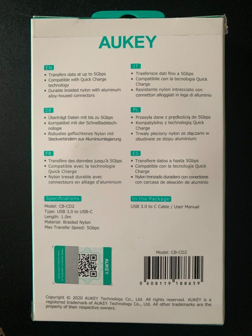 Aukey Cavi: Aukey Ladekabel USB 3.0 to C Cable (1.0m) – Nuovo e nell'imballaggio originale da Flums venduto da finn1975 1