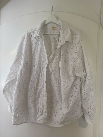 Sezane Bluse / Hemd, Gr 48, XXL Oversize mit Embroiderie