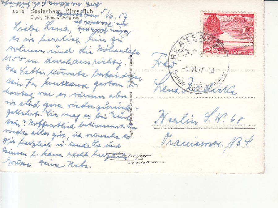Cartoline postali: Birrenfluh Beatenberg 1957 – Usato da Bürglen TG venduto da StampGraf 1