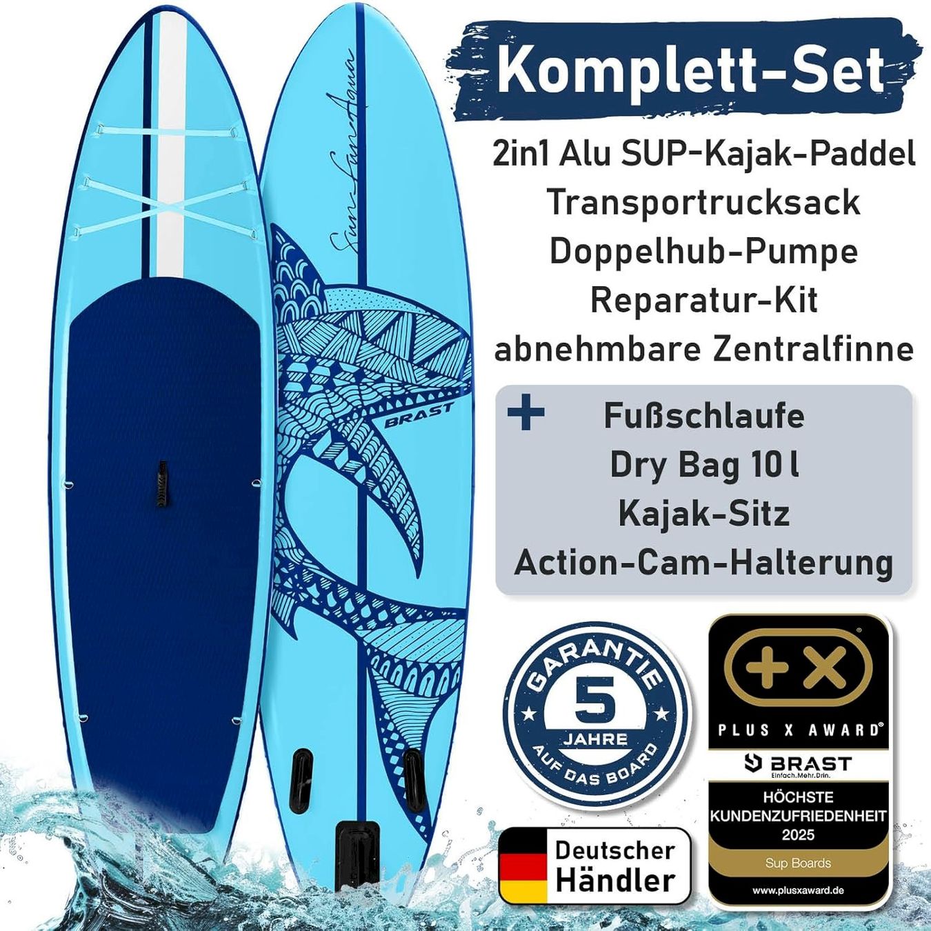 Surf: BRAST SHARK 320 SUP Board max 200kg blau – Neuf avec emballage d'origine à Bottighofen par zaap 6