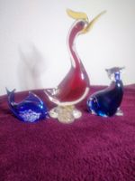 Glas Katze, Fisch und ein Murano Glasvogel