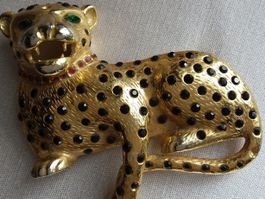 Vintage BUTLER&WILSON Gold/Strass Leopard Brosche 80er