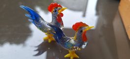 Zwei Hahn Glasfiguren 