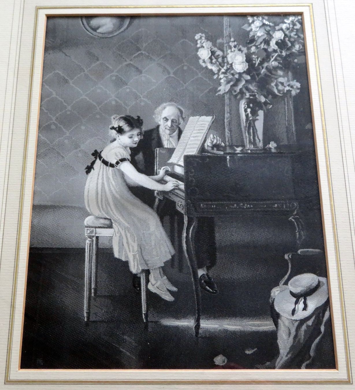 Foto & Immagini: Stoffbild Webbild Seidenwebbild: Cembalostunde, nach 1912 – Usato da Oberriet SG venduto da ganesh435