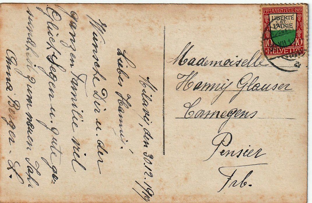 Tous les timbres: 1919 Ansichtskarte mit ZNr. J13 – D'occasion à Arlesheim par gaugi43