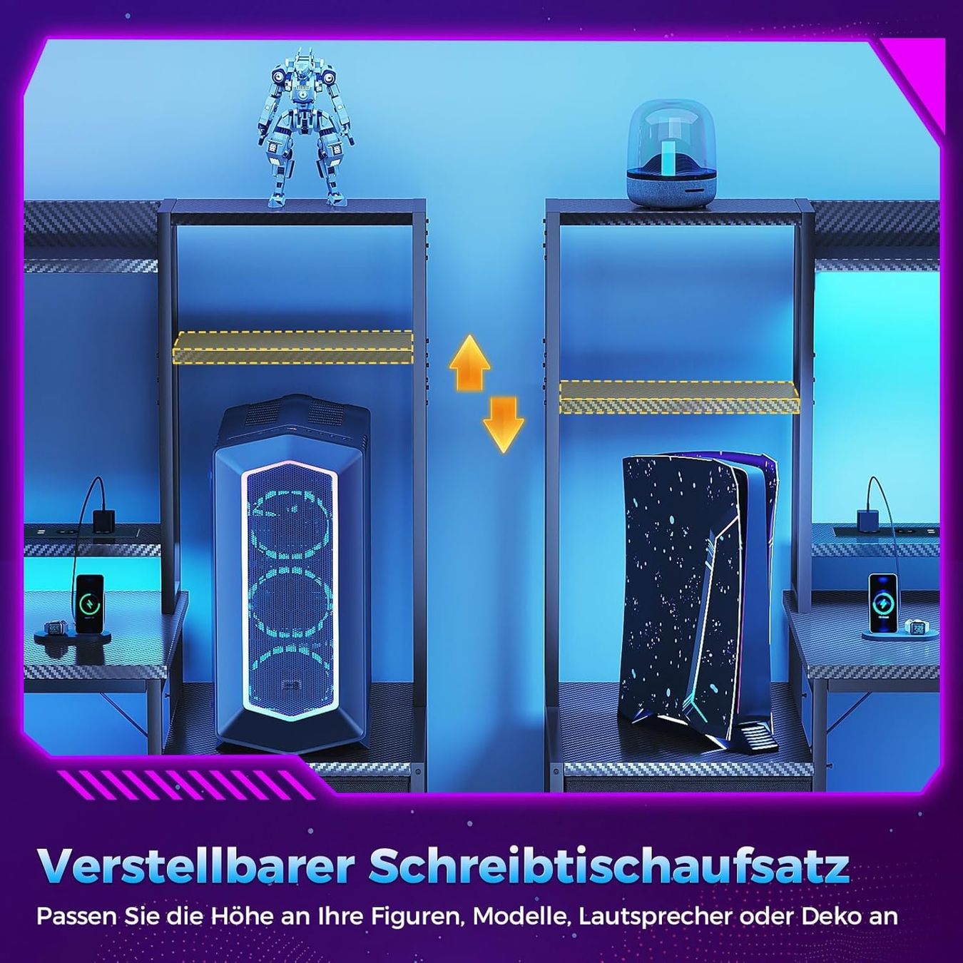 Scrivanie: Gaming Tisch mit LED Steckdose Regal Schubladen 137cm – Nuovo e nell'imballaggio originale da Zürich venduto da jasminleut 3