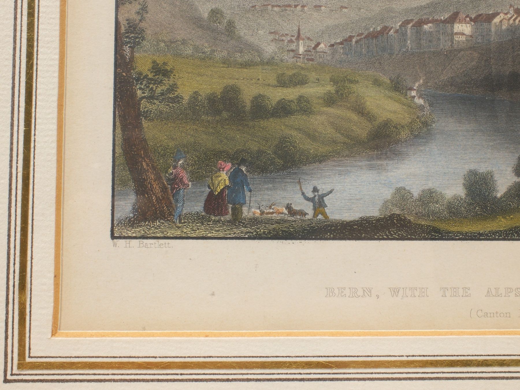 Incisioni: W.H.BARTLETT / T.HIGHAM, Original-Stich 1835, Bern mit Alpen – Usato da Lobsigen venduto da Markus_Haenggi_Bern 2