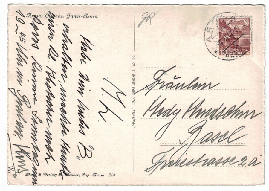 Cartoline postali: Eisbahn Inner-Arosa, gelaufen 1947 – Usato da Frauenfeld venduto da POML 1