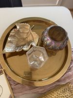 Deko Set Gold Tablett Sanduhr und Windlicht Gebraucht