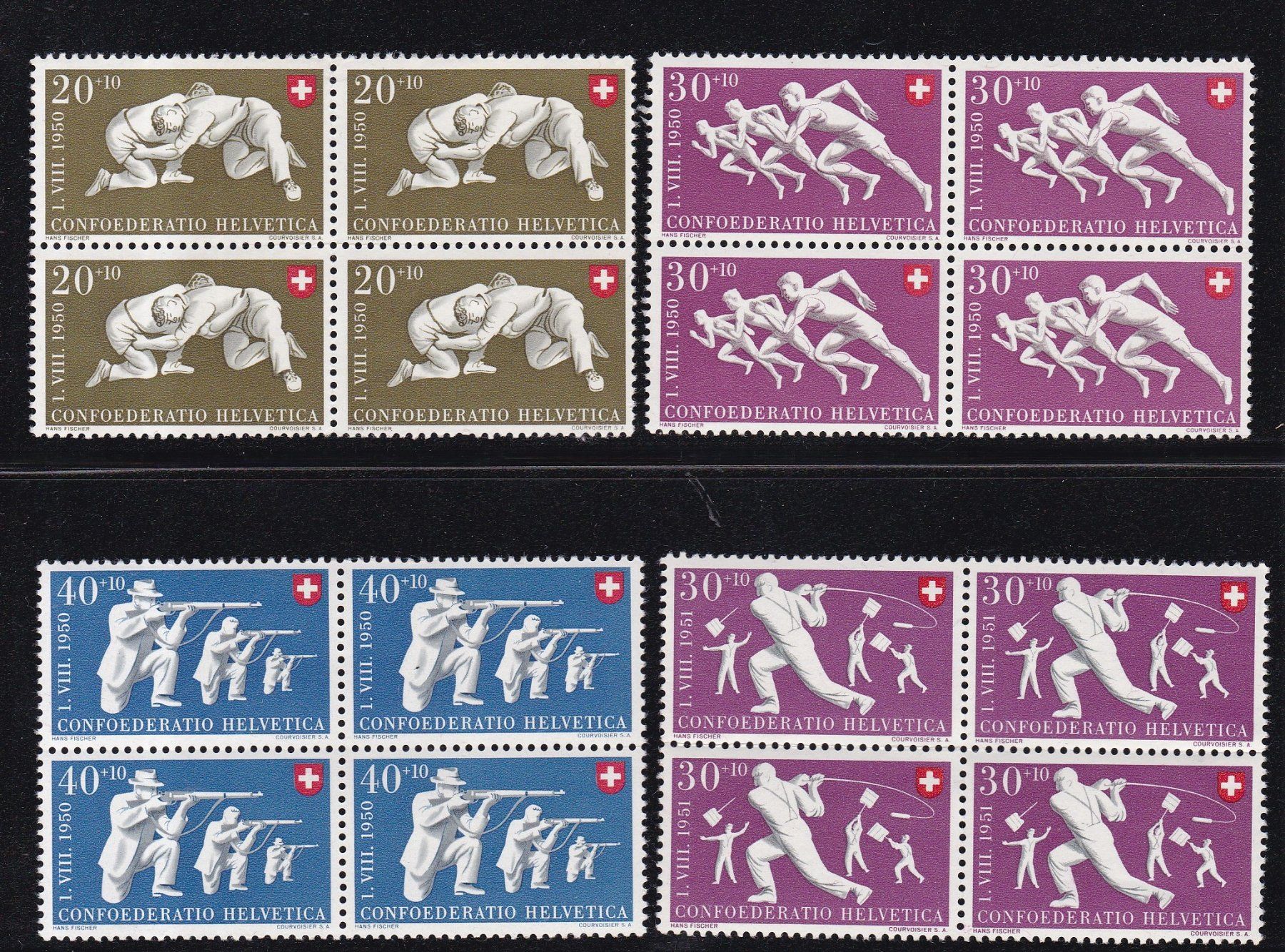 Alle Briefmarken: 16 Stk. Pro Patria Viererblocks ab 1938, postfrisch – Gebraucht aus Münchwilen AG von Nesar 3