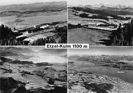 Gruss vom ETZEL-KULM - Flugaufnahmen antike Karte