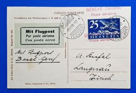 Flugpost m. amtlichem provisorischem Stempel Genf-Basel 1925