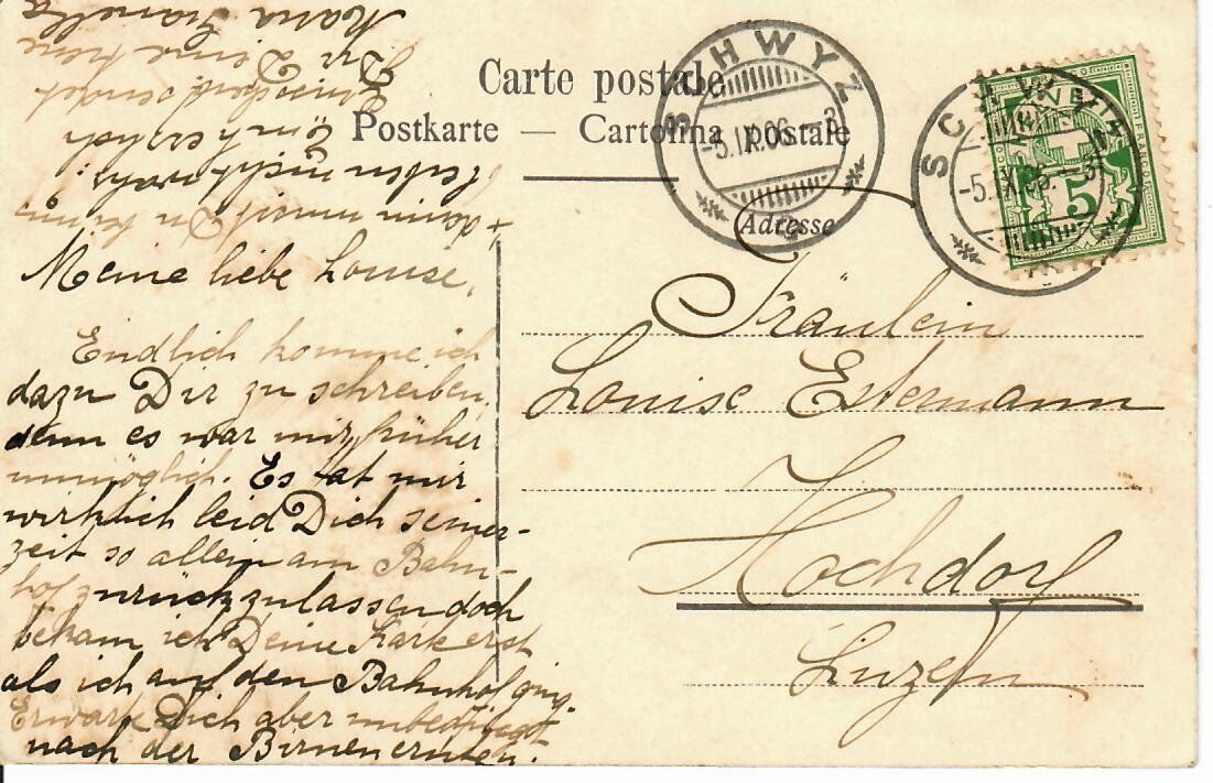 Cartoline postali: Schwyz  1906 – Usato da Hochdorf venduto da Ziegel-16 1