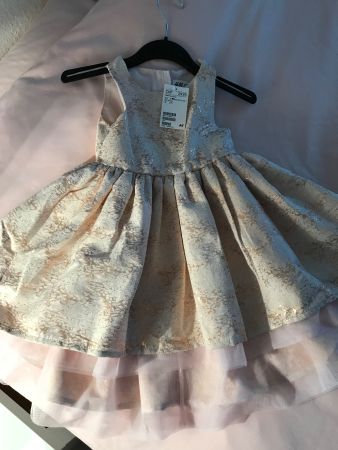 H&M Kleid Mädchen Jacquardstoff puderrosa 🌸 mit Glitzergarn