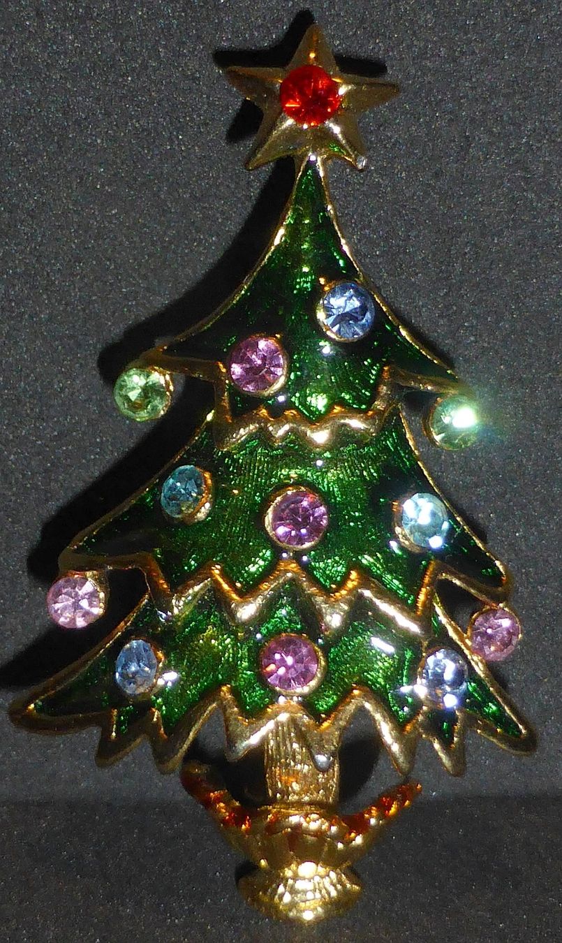 Broche Sapin De Noël En Strass Coloré - Alliage Brillant, Avec Sac, Pour Décorations Ou Cadeaux