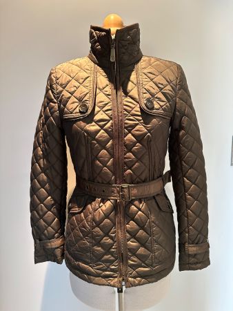 Vince Camuto Womens Quilted Jacket Olive Green Belted XS