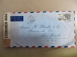 Gelaufener, zensurierter Luftpostbrief 1941 in die USA
