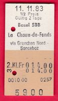KARTON BILLETT, BASEL SBB - LA CHAUX-DE-FONDS,2.KLASSE,EINFA