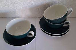 3 Moccatassen mit Unterteller - Porzellan in grün - ca. 1960