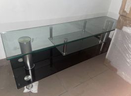 Meuble TV verre et métal structure sombre état d'occasion