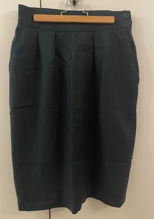 Vintage Italian 100% Wool Skirt, Size M, Dark Green