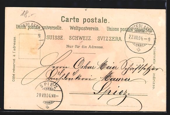 Cartoline postali: Lithographie Interlaken, Blick auf Berge – Usato da Berlin venduto da bartko-reher 1