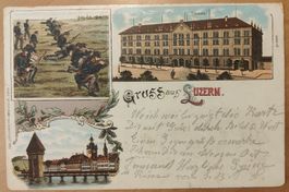 Litho Gruss aus Luzern, Caserne um 1900