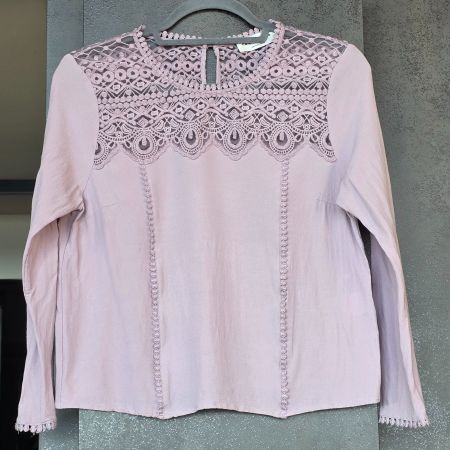 🐸 ROSEMUNDE BLUSE TOP MIT SPITZE 38 FLIEDER SPITZENBLUSE